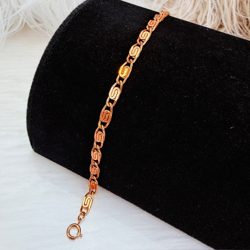 Vintage Solid Copper Scroll Link Ankle Bracelet W… - image 2